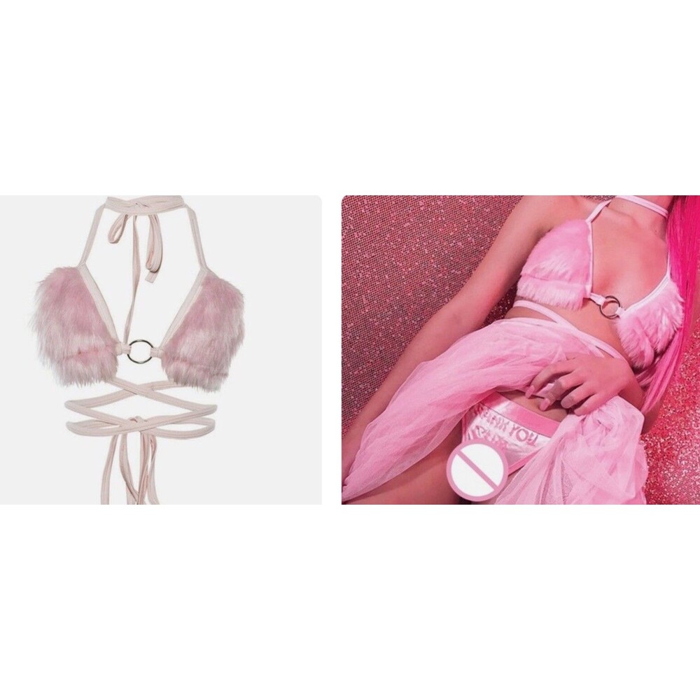 Lady Faux Fur BraFurry Sexy Costume Lingerie Underwear Bar Club Dance Concert